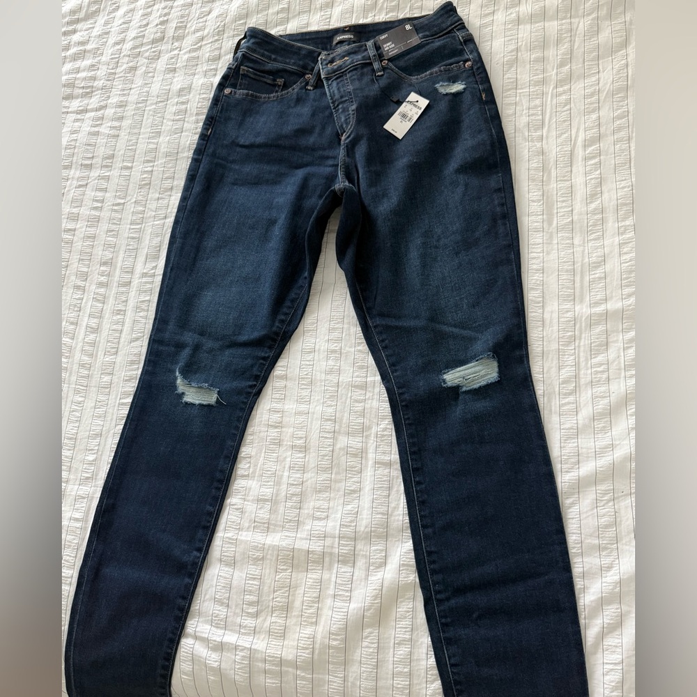 Express Midnight Blue Ripped Skinny Jeans